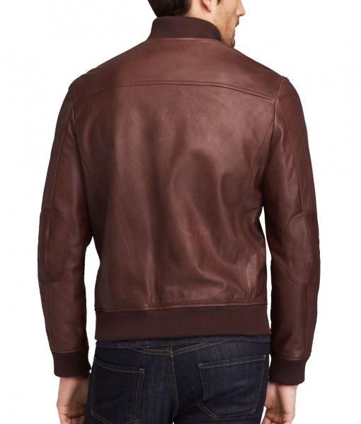 Men Bomber Leather Jackets: Dark Brown