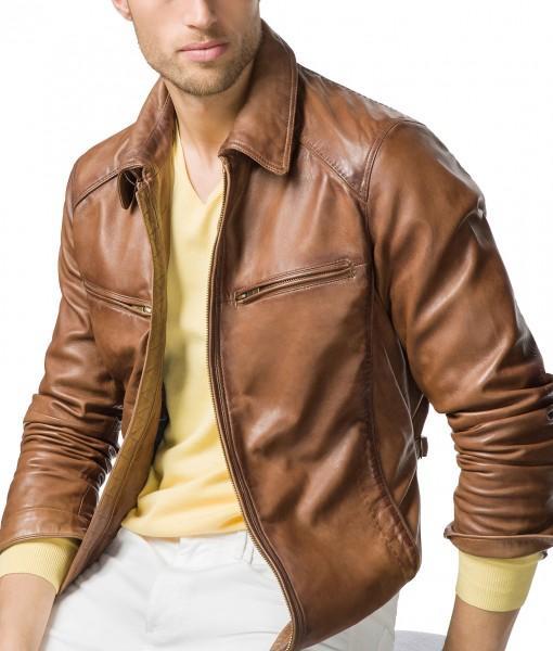 Men Biker Leather Jackets: Tan Brown