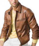 Men Biker Leather Jackets: Tan Brown