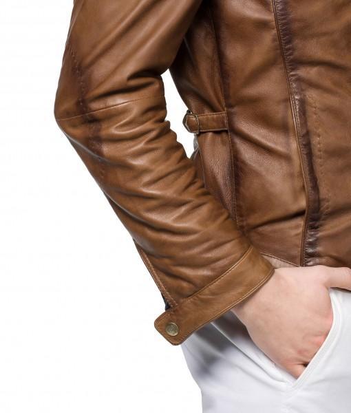 Men Biker Leather Jackets: Tan Brown