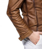 Men Biker Leather Jackets: Tan Brown