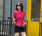 leather jacket women  slim Really large raccoon fur collar