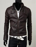 Korean men's slim collar fur coats casual leather jacket