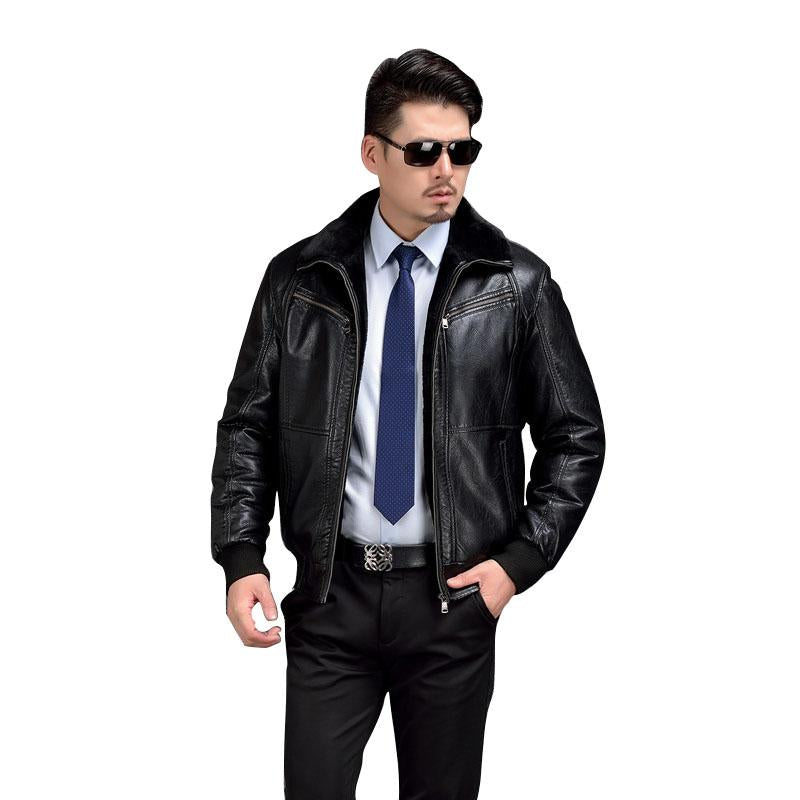 AIBIANOCEL Mens Winter Leather Jacket