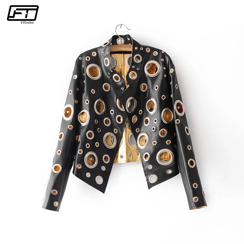 Fitaylor Hollow Out Autumn Faux Leather Jacket