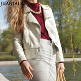 JUANTALK Fashion Spring Autumn Women Soft Faux Washed Leather Jacket