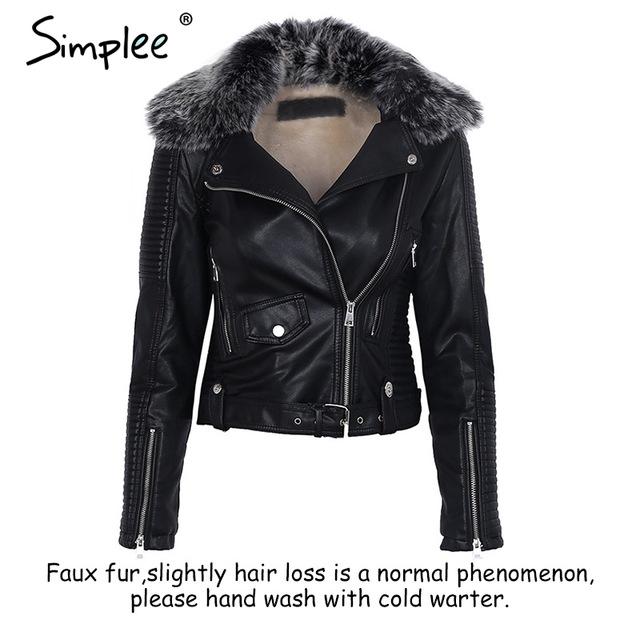 Simplee Fashion fur collar basic jacket coat