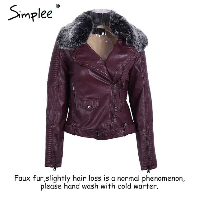 Simplee Fashion fur collar basic jacket coat