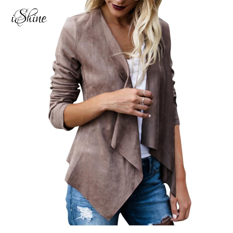 Fashion Women Irregular Faux Suede Leather Revers Coat