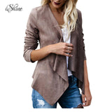 Fashion Women Irregular Faux Suede Leather Revers Coat