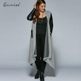 Gamiss Autumn Plus Size PU Leather Trim Longline Asymmetrical Coat Jacket