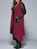 Gamiss Autumn Plus Size PU Leather Trim Longline Asymmetrical Coat Jacket