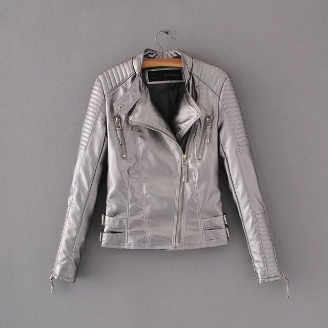 Waist Zippers Draped Cross Fashion Women Black Slim Leather Jacket