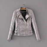 Waist Zippers Draped Cross Fashion Women Black Slim Leather Jacket