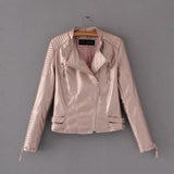 Waist Zippers Draped Cross Fashion Women Black Slim Leather Jacket