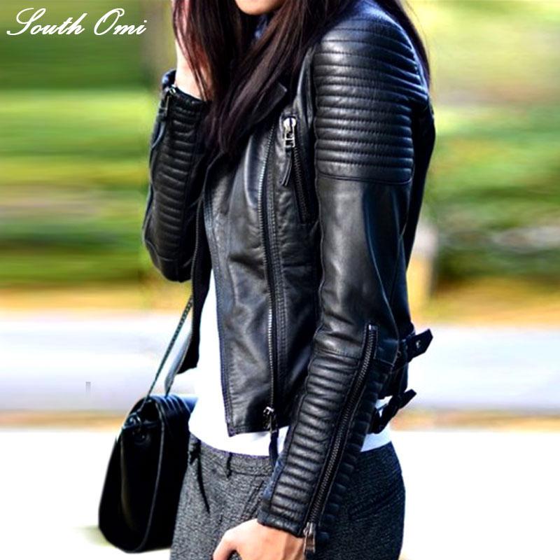Fashion Autumn Winter Women Brand Faux Soft Leather Jackets