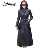 X-Long Single Breasted Spring Women Leather Jacket