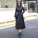 X-Long Single Breasted Spring Women Leather Jacket