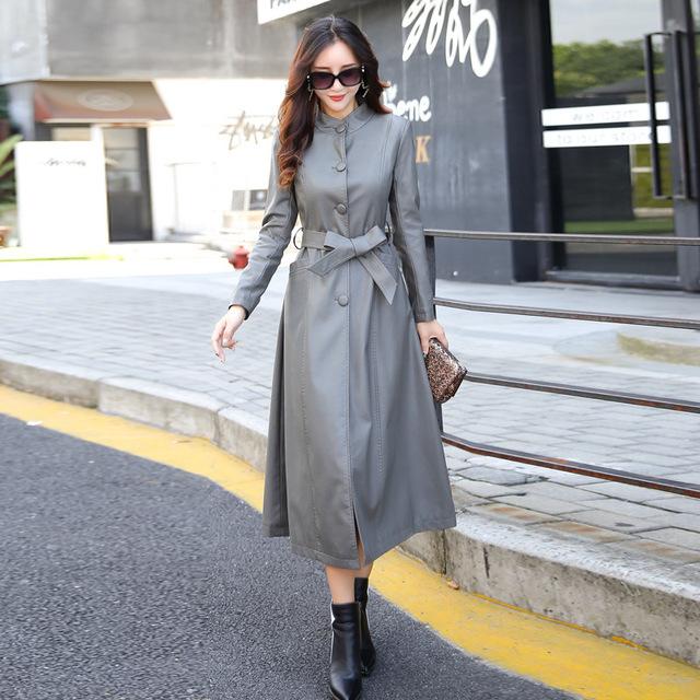 X-Long Single Breasted Spring Women Leather Jacket