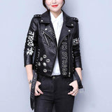 Printed Letters Rivet Leather Jacket