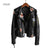 Ftlzz Women Floral Print Embroidery Faux Soft Leather Jacket